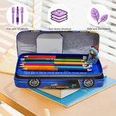 Metal Car Pencil Box for Kids – Double Layer Metal Pencil Case for Kids Boys/ Pencil Case for Students School Supplies - Stationery Set Organizer Birthday Return Gift for Kids (Color May Vary)